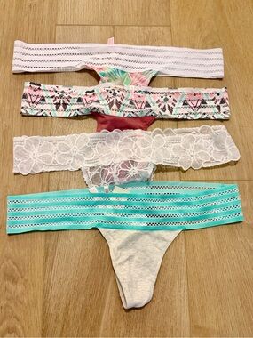 NWT Women’s Victoria’s Secret Pink Lace Print Thong Panty Set of 4